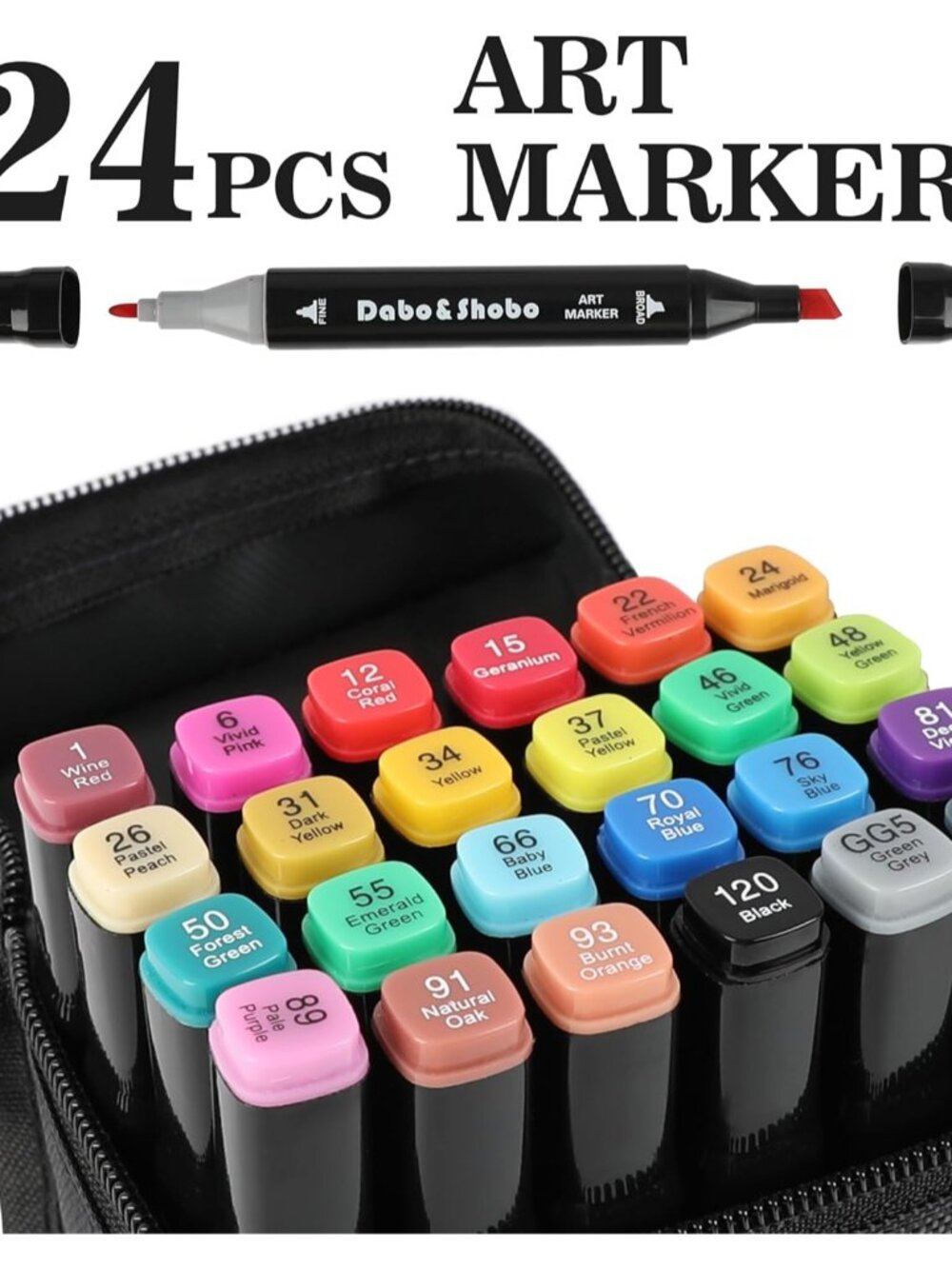 24 Colors Drawing Markers, Dual Tip Art Markers, Coloring Marker For Adult Sketc - Picture 5 of 8
